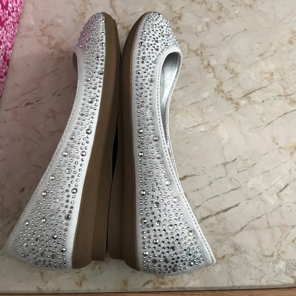Ballet flower girl white sparkle rhinestone shoes
